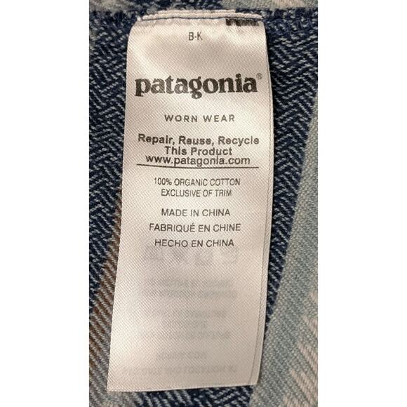 PATAGONIA Womens Fjord Flannel Shirt Blue Brown White Stripe Organic Cotton sz M - Picture 8 of 12